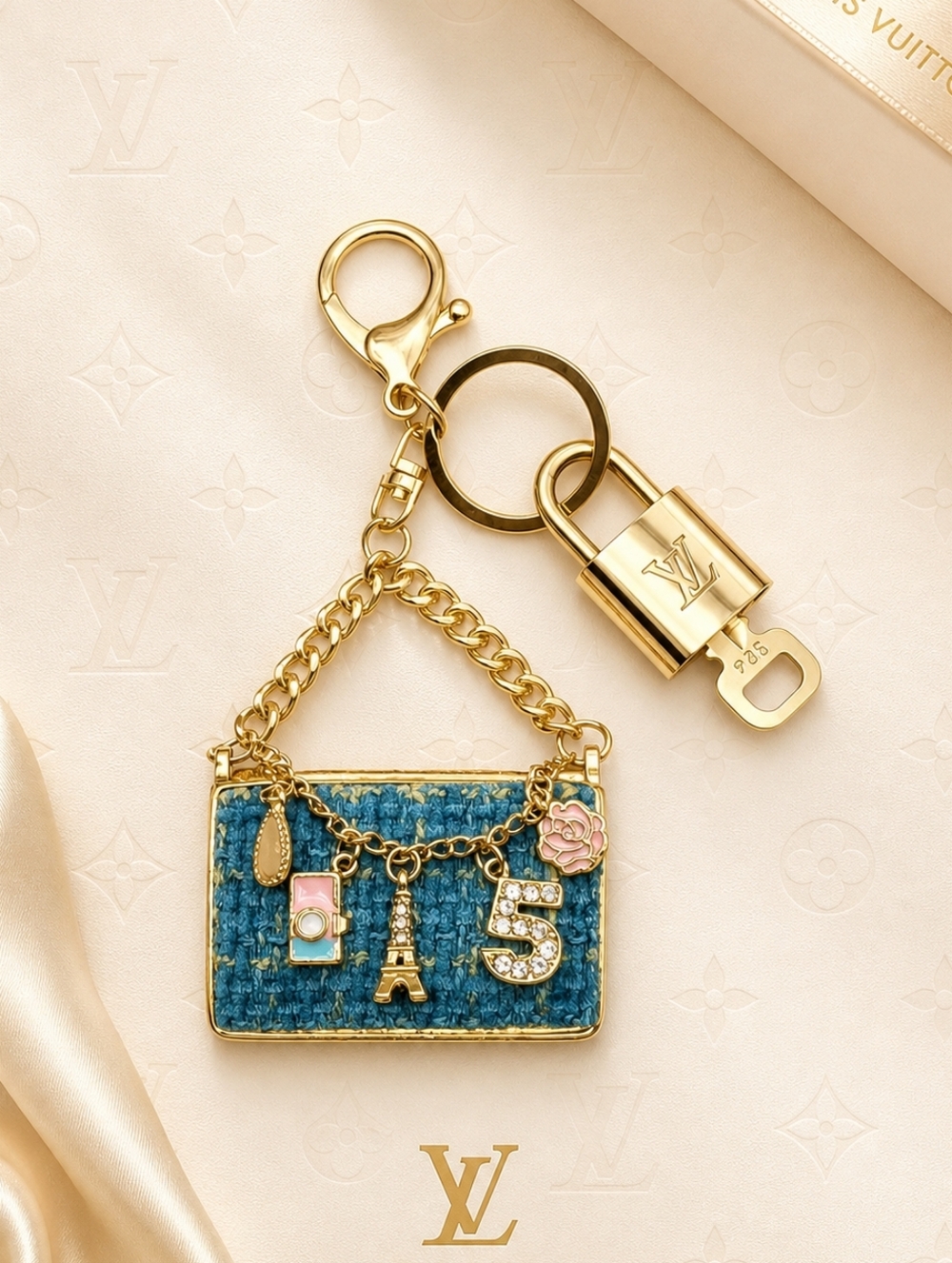Authentic Louis Vuitton Lock & Key with unbranded Tweed Bag Bagcharm